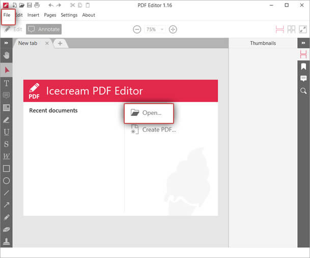IceCream PDF Editorファイルを開く