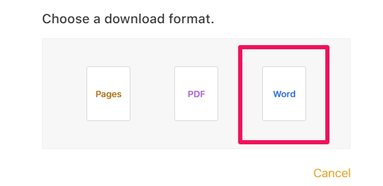 iCloud는 Word 형식 선택