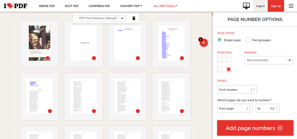 iLovePDF Tambahkan Nomor Halaman