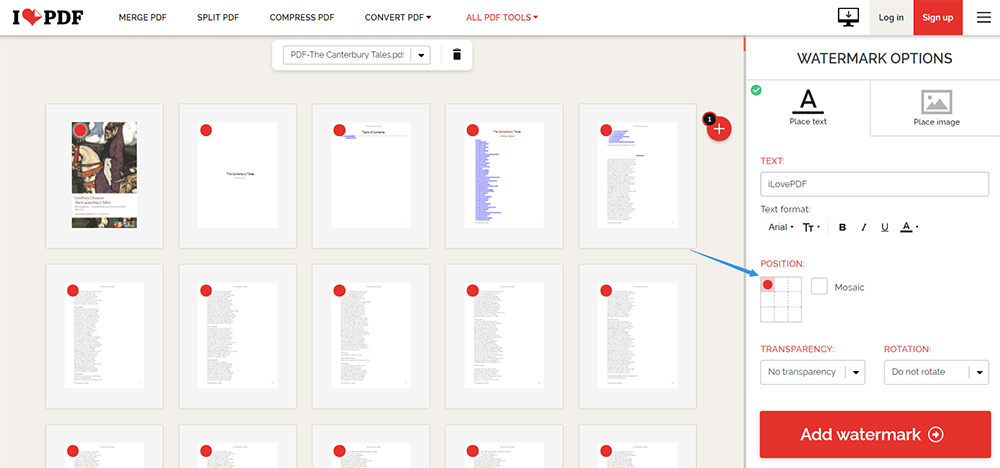 iLovePDF添加水印選擇