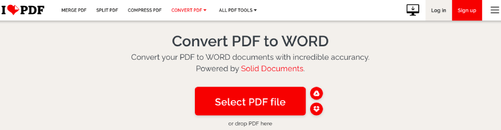 iLovePDF PDF a Word