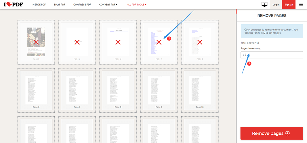 iLovePDF Eliminar Pages PDF
