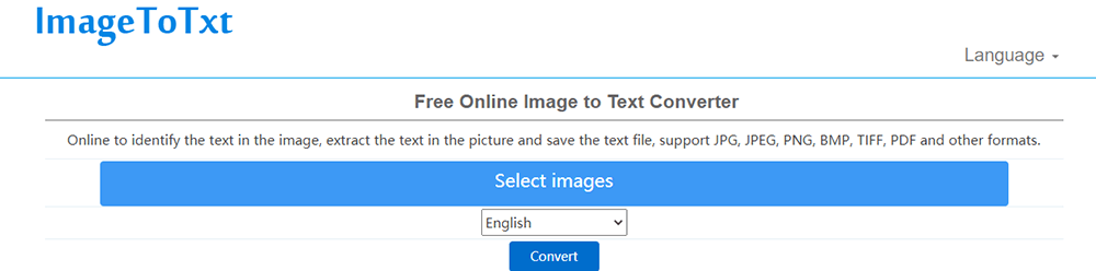 ImageToTxt Seleccionar imágenes e idioma