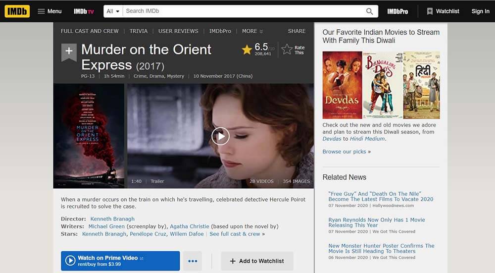 IMDB Meurtre sur l'Orient Express