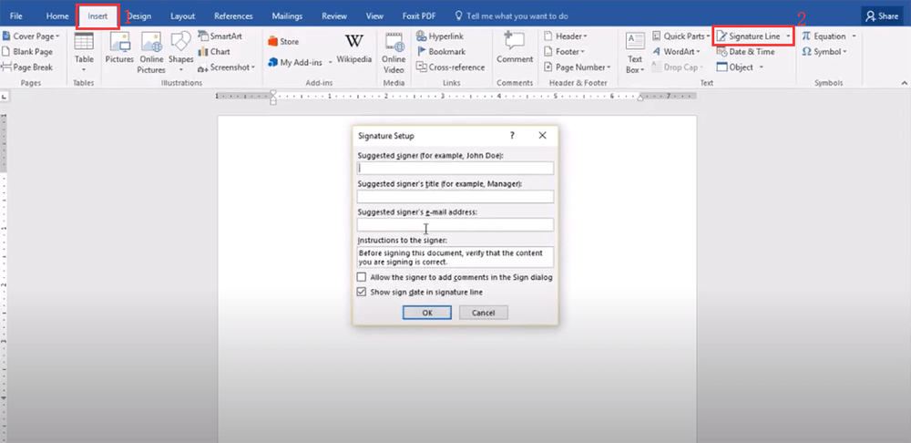 Insertar línea de firma en Word