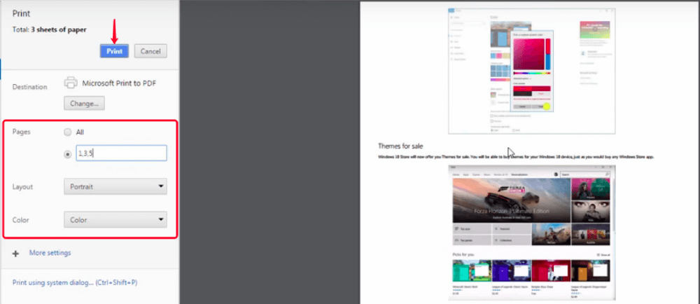 Impostazioni di stampa su PDF di Internet Explorer