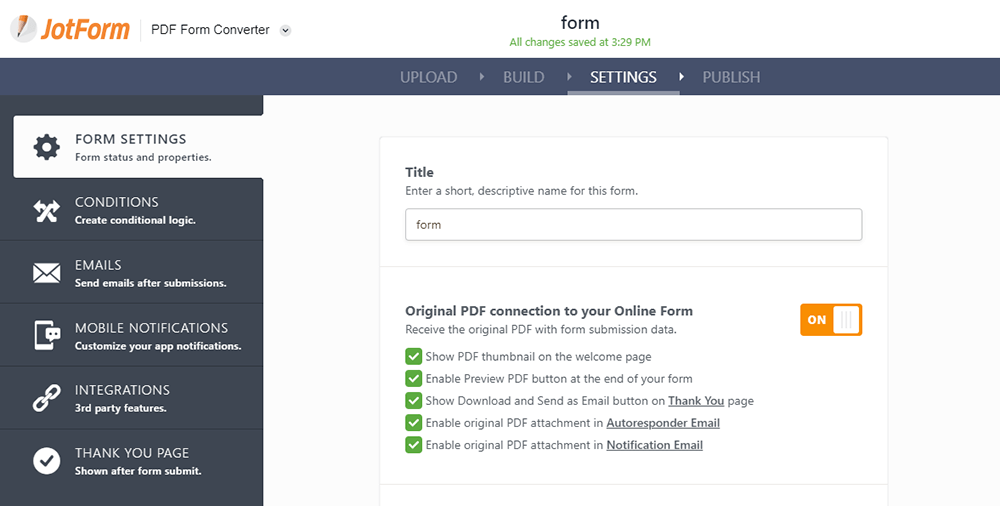 Configuración de JotForm