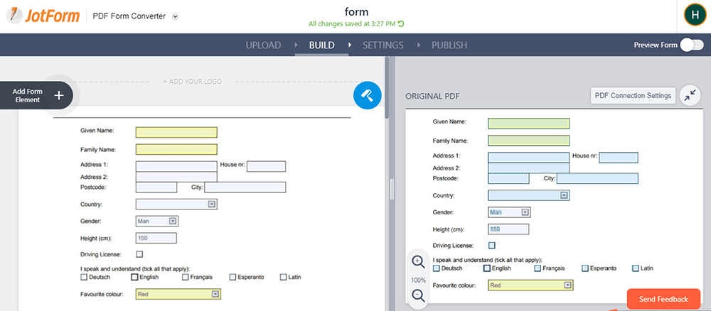 JotForm พิมพ์ลงในแบบฟอร์มที่กรอกได้