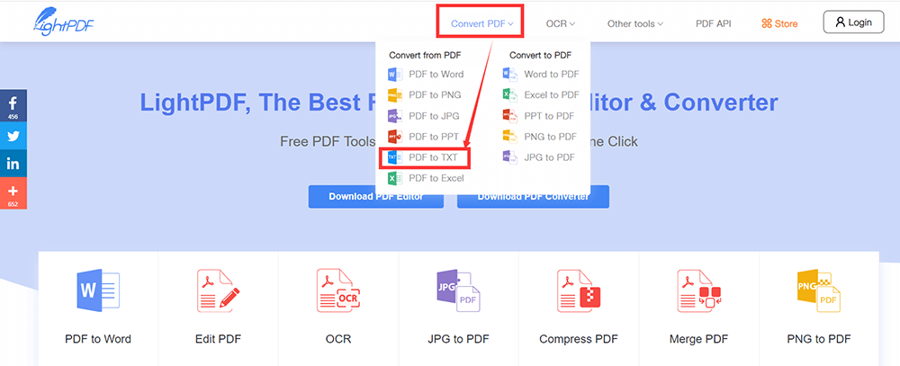 โฮมเพจ LightPDF แปลง PDF PDF เป็น TXT