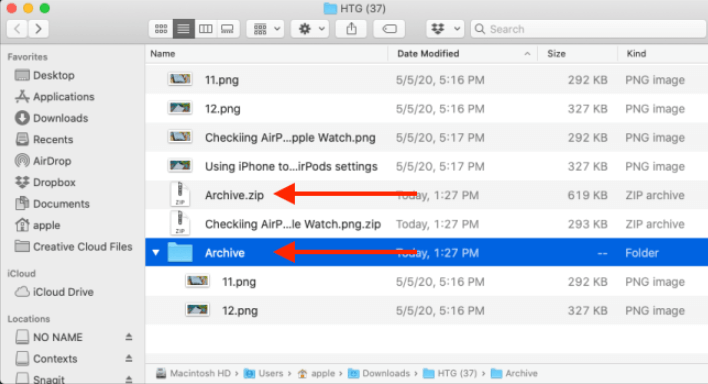 Mac Finder Decomprimi file
