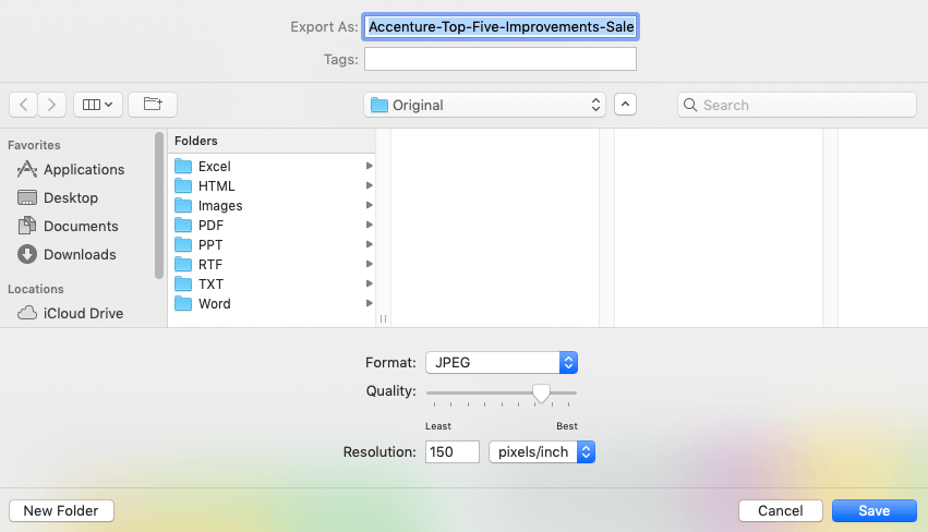 Esporta Mac Preview in JPEG