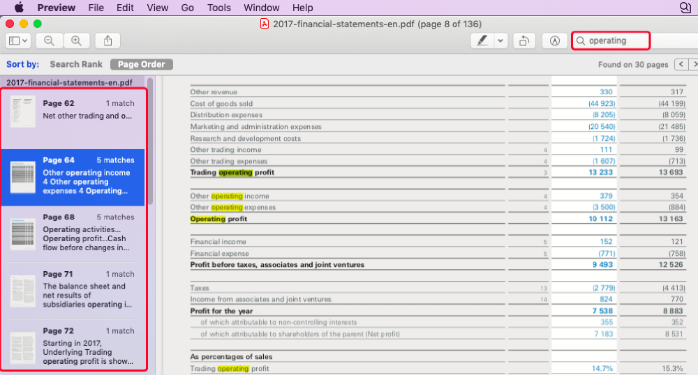 在Mac Preview搜索PDF