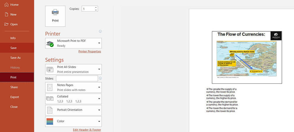 Plik programu Microsoft PowerPoint Ustawienia drukowania Uwagi Pages