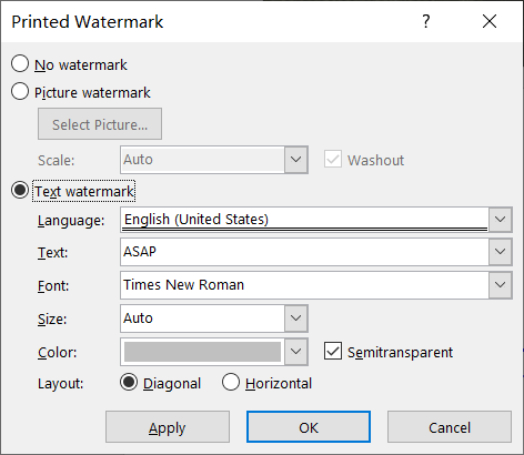 Microsoft Watermark settings