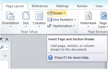 Quebras de layout de página do Microsoft Word 2010