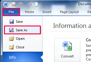 Microsoft Word File Save As