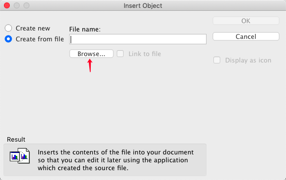 Microsoft Word Insert Object Browse