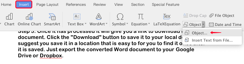 Microsoft Word 삽입 개체