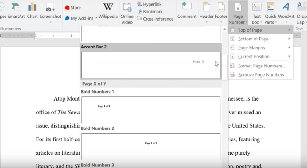 Números de página de inserción de Microsoft Word Elegir estilo