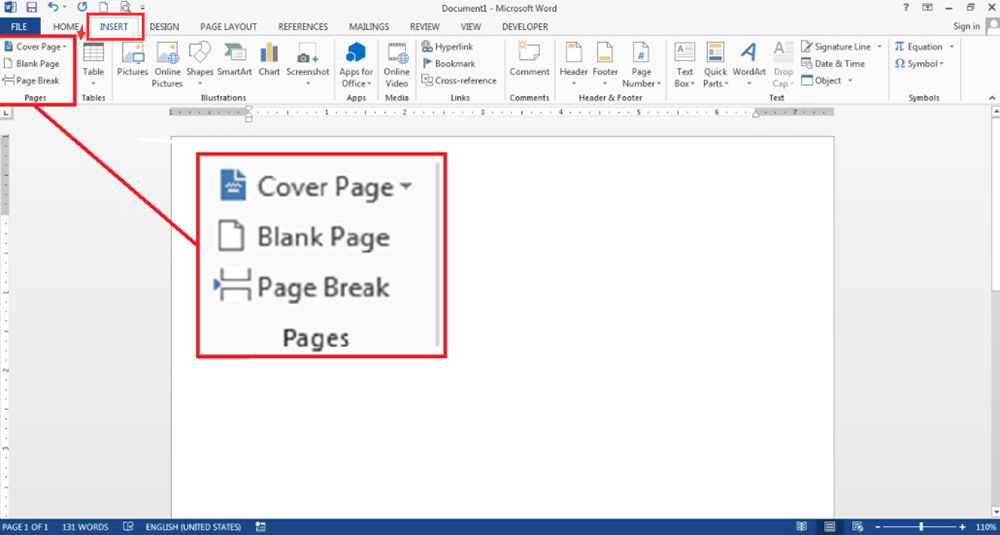 Pages di inserimento di Microsoft Word