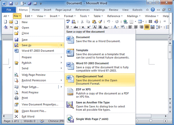 Microsoft Word Simpan Sebagai ODT