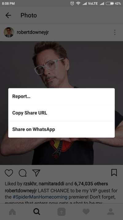 Copiar link de foto do Instagram para celular