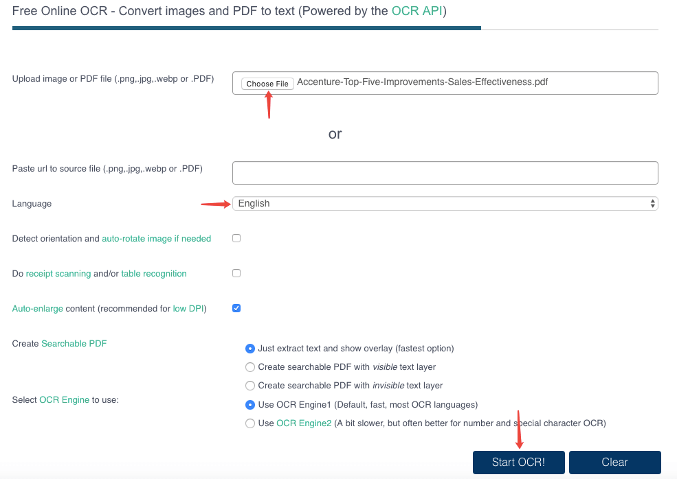 Options d'espace OCR