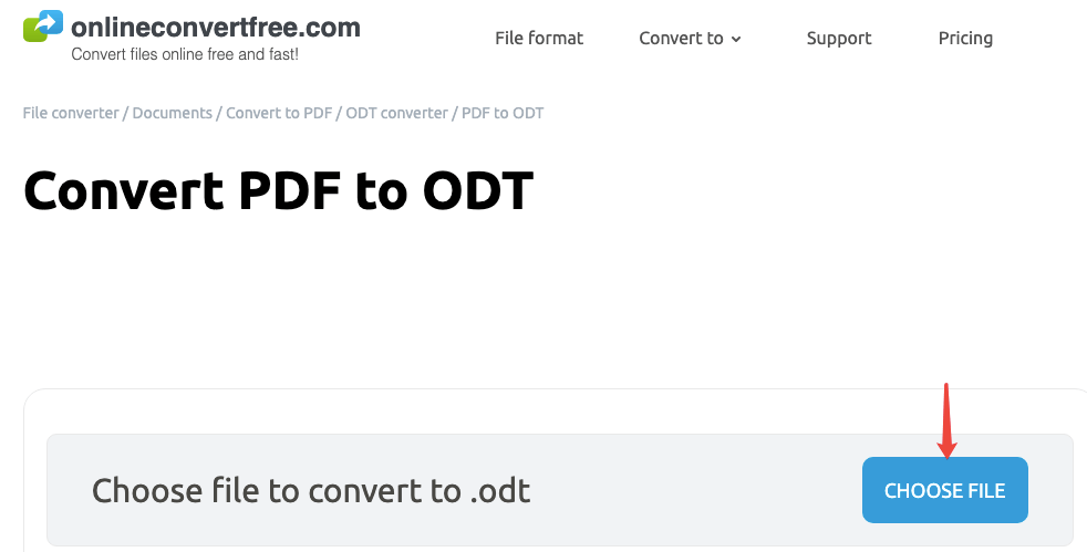 Onlineconvertfree PDF sang ODT Chọn tệp