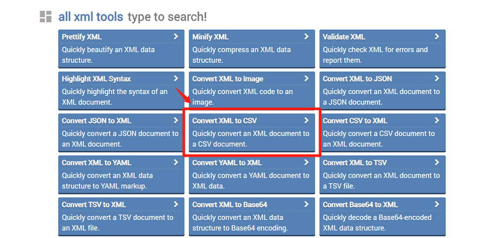 onlinexmltools Tukarkan XML ke CSV