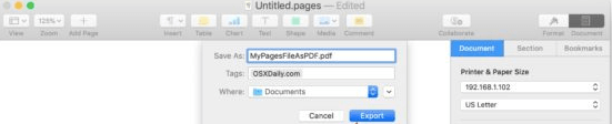 Exportación de Pages a exportación PDF
