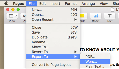 Esporta file di Pages in Word