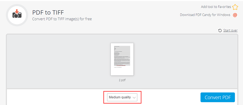 PDF Candy PDF to TIFF Chọn chất lượng