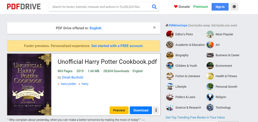 PDF Drive Resmi Olmayan Harry Potter Yemek Kitabı