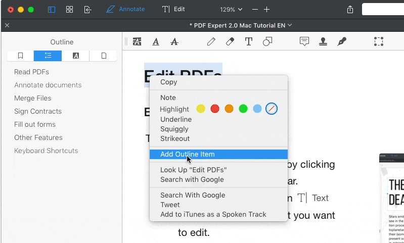 PDF Expert Add Outline Item