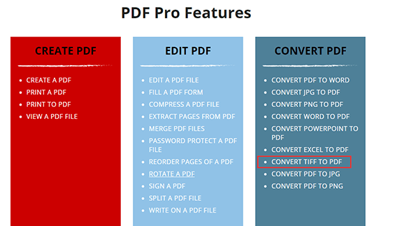 PDF Pro Features CONVERT TIFF TO PDF