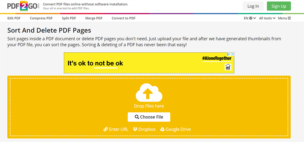 PDF2GO Sắp xếp và xóa các Pages PDF Thêm tệp