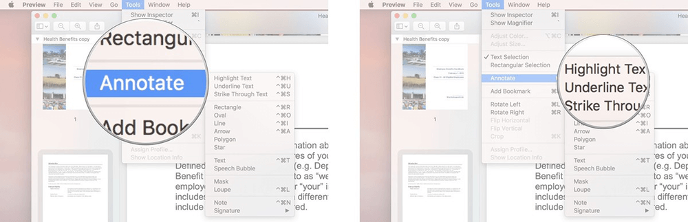 Preview علق PDF Mac