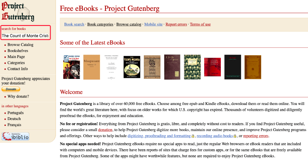 무료 온라인 서적 Project Gutenberg