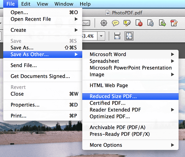 Reduced Size PDF Option in Adobe Acrobat