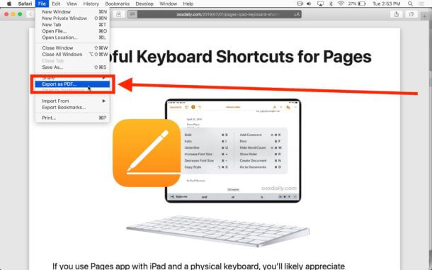 Safari Export Webpage As PDF