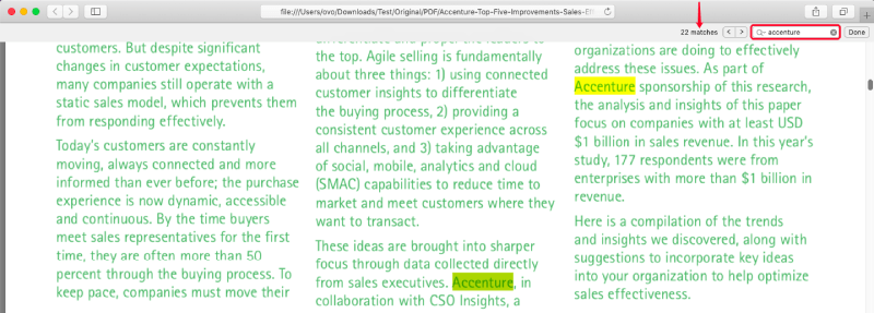 Paghahanap sa Safari sa Mga Pagtutugma sa PDF