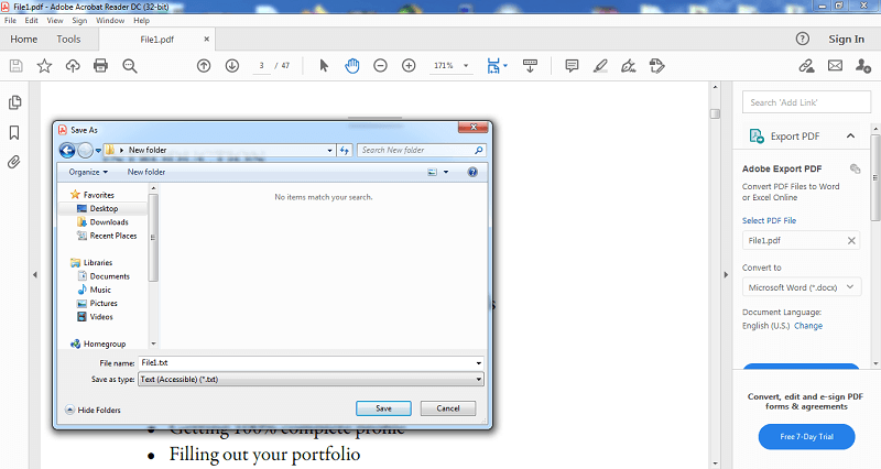 Save PDF to TXT to Compress PDF in Adobe Reader