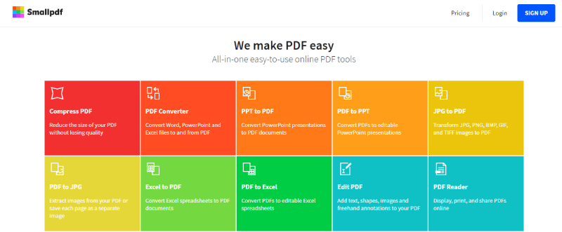 Página de inicio de Smallpdf