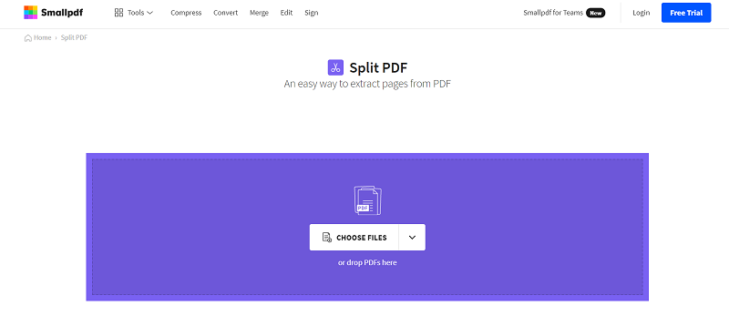 Smallpdf PDF teilen Datei auswählen