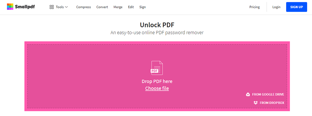 Smallpdf ปลดล็อก PDF เลือกไฟล์