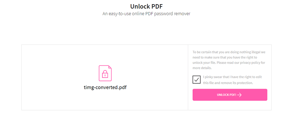 Smallpdf Desbloquear PDF Casilla de verificación