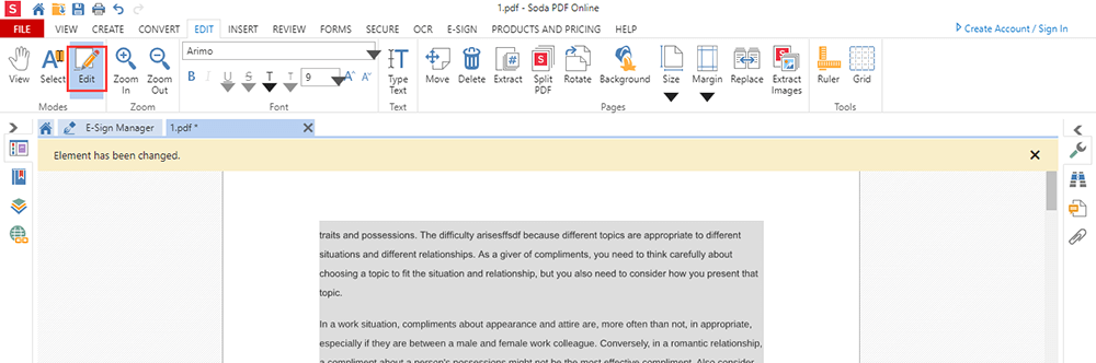 Soda PDF Edit Type Text