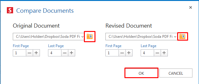 Soda PDF Hochladen verglichener Dokumente