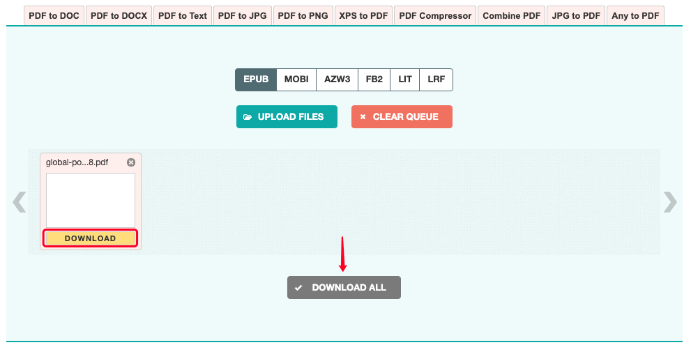 Toepub.com変換されたEPUBをダウンロード