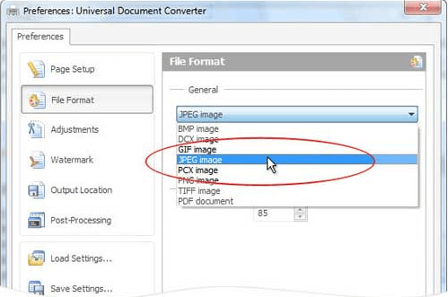 Universal Document Converter Wählen Sie Dateiformat